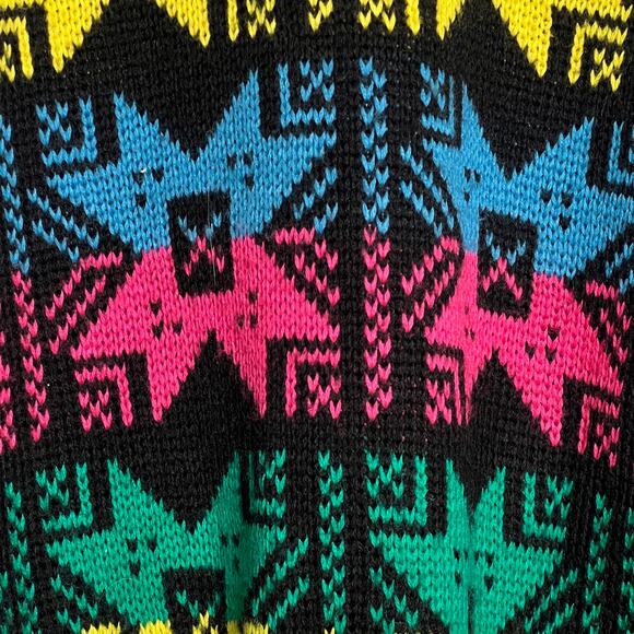 Vintage 80s Hermans Ski Sweater Rainbow Neon Geometric Fair Isle Size Medium - Picture 5 of 8